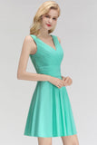 Looking for Bridesmaid Dresses in 100D Chiffon, A-line style, and Gorgeous Draped work  MISSHOW has all covered on this elegant Classic V-Neck Floral Mini Cocktail Dress Sleeveless Chiffon Knee Length Homecoming Dress.