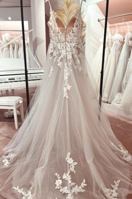 Classic v-neck spaghetti straps sleeveless a-line lace Wedding dresses Classic v-neck spaghetti straps sleeveless a-line lace Wedding dresses