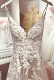 Classic v-neck spaghetti straps sleeveless a-line lace Wedding dresses-misshow.com