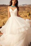 ClassicSpaghetti-Straps V-Neck Wedding Dress Ruffles Chiffon Tulle Designer Bridal Dress
