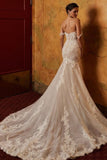 Classy Off-the-shoulder Sleeveless Mermaid Lace Wedding Dresses with Applique-misshow.com