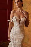 Classy Off-the-shoulder Sleeveless Mermaid Lace Wedding Dresses with Applique-misshow.com