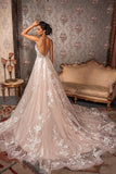Classy V-neck Appliques Lace Spaghetti Straps Sleeveless A-Line Wedding Dresses-misshow.com