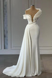 Classy V-neck Off-the-shoulder Beading Sleeveless Mermaid Wedding Dresses