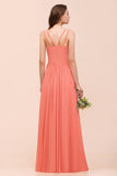 Coral Beach Bridesmaid Dress Front Split Wedding Party Dress-misshow.com