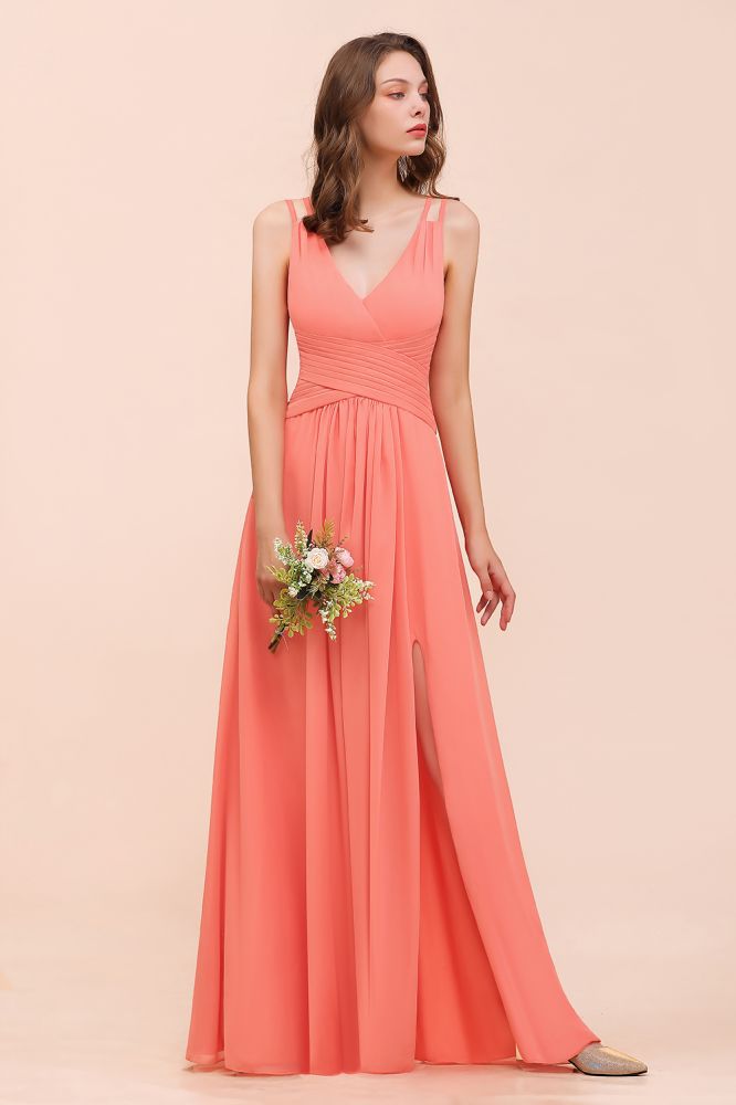 Coral Beach Bridesmaid Dress Front Split Wedding Party Dress | MISSHOW Coral Beach Bridesmaid Dress Front Split Wedding Party Dress | MISSHOW