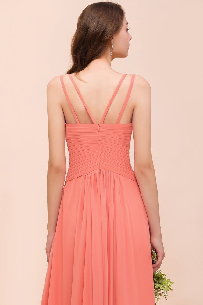 Coral Beach Bridesmaid Dress Front Split Wedding Party Dress | MISSHOW Coral Beach Bridesmaid Dress Front Split Wedding Party Dress | MISSHOW