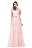 A plus size Pearl Pink bridesmaid dress made of 100D Chiffon,Lace are trendy for  . Shop MISSHOW with elaborately designed Lace,Appliques,Bow,Ribbons gowns for your bridesmaids.