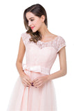 A plus size Pearl Pink bridesmaid dress made of 100D Chiffon,Lace are trendy for  . Shop MISSHOW with elaborately designed Lace,Appliques,Bow,Ribbons gowns for your bridesmaids.