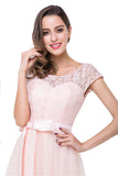 A plus size Pearl Pink bridesmaid dress made of 100D Chiffon,Lace are trendy for  . Shop MISSHOW with elaborately designed Lace,Appliques,Bow,Ribbons gowns for your bridesmaids.