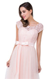 A plus size Pearl Pink bridesmaid dress made of 100D Chiffon,Lace are trendy for  . Shop MISSHOW with elaborately designed Lace,Appliques,Bow,Ribbons gowns for your bridesmaids.