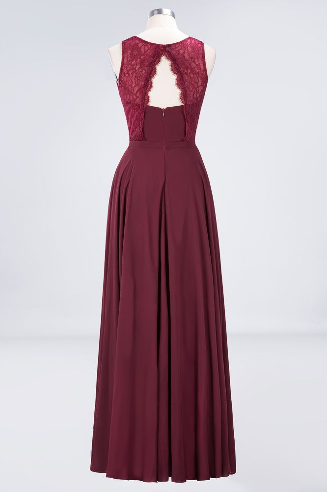 Crew Neck Floral Lace Evening Dress Floor Length Burgundy Bridesmaid Dress | MISSHOW Crew Neck Floral Lace Evening Dress Floor Length Burgundy Bridesmaid Dress | MISSHOW