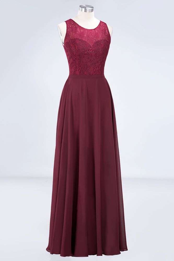 Crew Neck Floral Lace Evening Dress Floor Length Burgundy Bridesmaid Dress | MISSHOW Crew Neck Floral Lace Evening Dress Floor Length Burgundy Bridesmaid Dress | MISSHOW