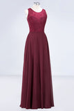 MISSHOW offers Crew Neck Floral Lace Evening Dress Floor Length Burgundy Bridesmaid Dress at a good price from Misshow