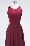 MISSHOW offers Crew Neck Floral Lace Evening Dress Floor Length Burgundy Bridesmaid Dress at a good price from Misshow