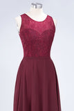 MISSHOW offers Crew Neck Floral Lace Evening Dress Floor Length Burgundy Bridesmaid Dress at a good price from Misshow