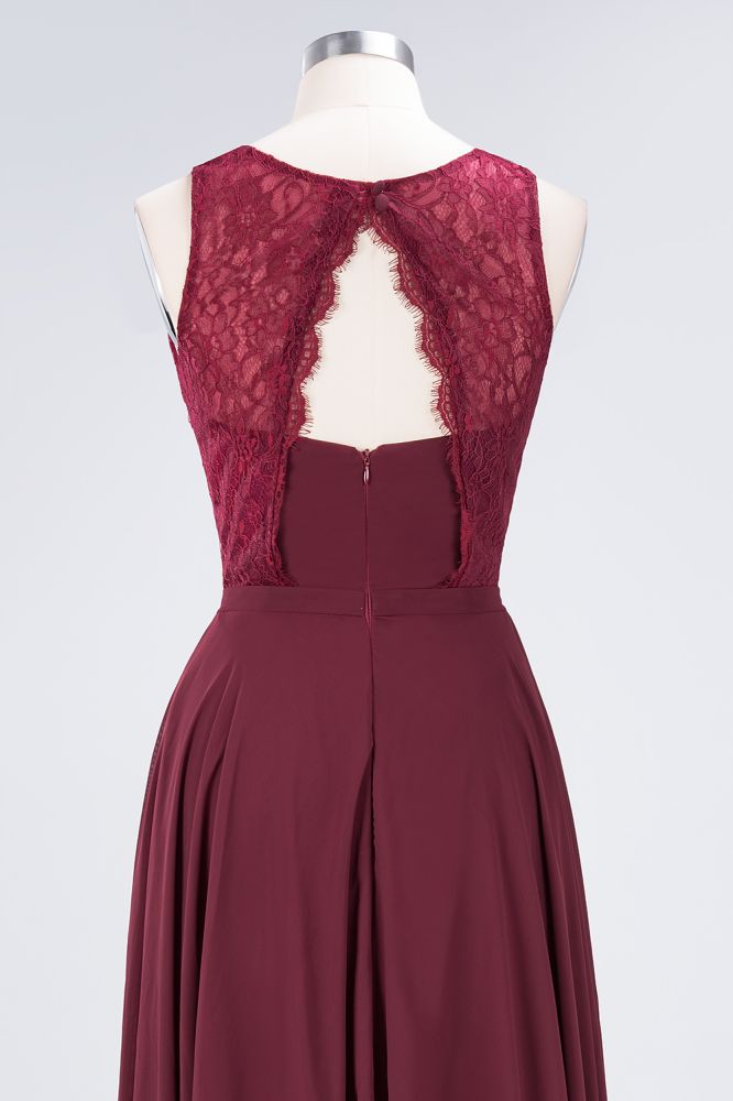 Crew Neck Floral Lace Evening Dress Floor Length Burgundy Bridesmaid Dress | MISSHOW Crew Neck Floral Lace Evening Dress Floor Length Burgundy Bridesmaid Dress | MISSHOW