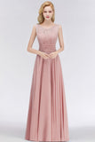 Crew Neck Lace Top Sleeveless Chiffon Bridesmaid Dress Aline Formal Dress