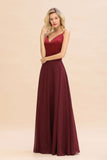 Cross Backless Floor Length Satin Evening Gowns Burgundy Bridesmaid Dress-misshow.com