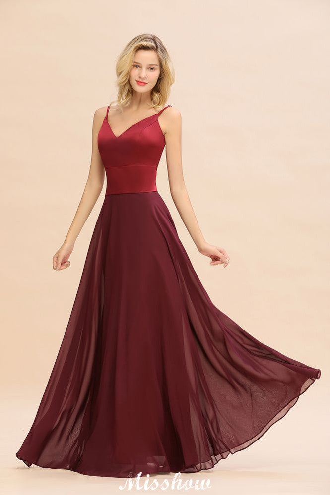 Cross Backless Floor Length Satin Evening Gowns Burgundy Bridesmaid Dress | MISSHOW Cross Backless Floor Length Satin Evening Gowns Burgundy Bridesmaid Dress | MISSHOW
