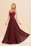 Cross Backless Floor Length Satin Evening Gowns Burgundy Bridesmaid Dress-misshow.com