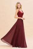 Cross Backless Floor Length Satin Evening Gowns Burgundy Bridesmaid Dress-misshow.com