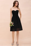 Cute Black knee length Bridesmaid Dress Sweetheart homecoming Dress for Girls-misshow.com