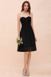 Cute Black knee length Bridesmaid Dress Sweetheart homecoming Dress for Girls-misshow.com