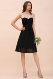 Cute Black knee length Bridesmaid Dress Sweetheart homecoming Dress for Girls-misshow.com