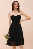 Cute Black knee length Bridesmaid Dress Sweetheart homecoming Dress for Girls-misshow.com