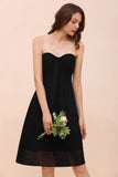 Cute Black knee length Bridesmaid Dress Sweetheart homecoming Dress for Girls-misshow.com