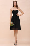 Cute Black knee length Bridesmaid Dress Sweetheart homecoming Dress for Girls-misshow.com