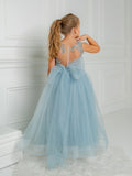 Cute Blue Sleeveless Ball Gown Flower Girls Dress With Beads-misshow.com
