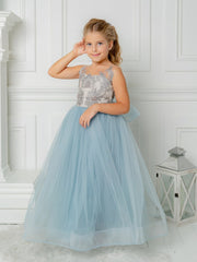 Cute Blue Sleeveless Ball Gown Flower Girls Dress With Beads-misshow.com