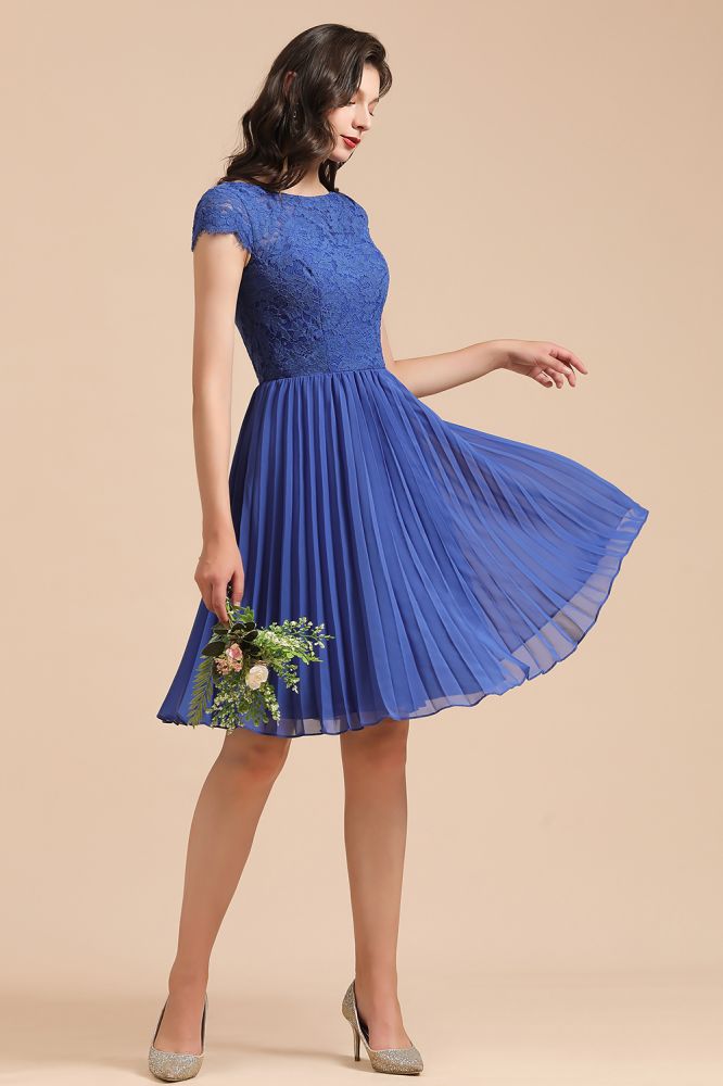 MISSHOW offers Cute Lace Chiffion Mini Party Dress Short Sleeves  Knee Length Homecoming Dress at a good price from Misshow