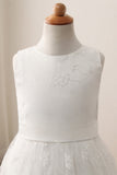 Cute Long A-line Jewel Lace Sleeveless Floor length Flower Girl Dress-misshow.com