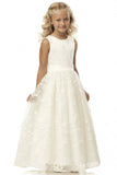 Cute Long A-line Jewel Lace Sleeveless Floor length Flower Girl Dress