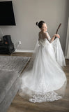Cute Long Boho Lace Flower Girl Dresses with sleeves-misshow.com