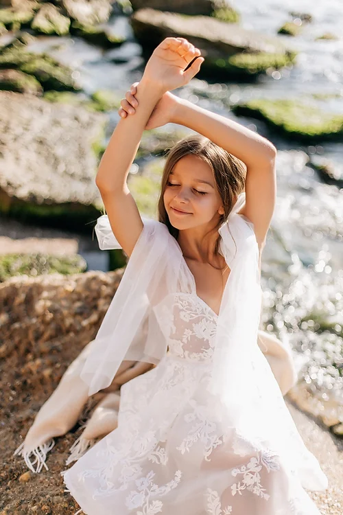Cute Off-the-shoulder A-line Sleeveless Flower Girls Dress With Lace-misshow.com