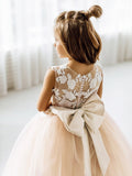 Cute Puffy Lace Appliqued Sleeveless Flower Girl Dresses-misshow.com