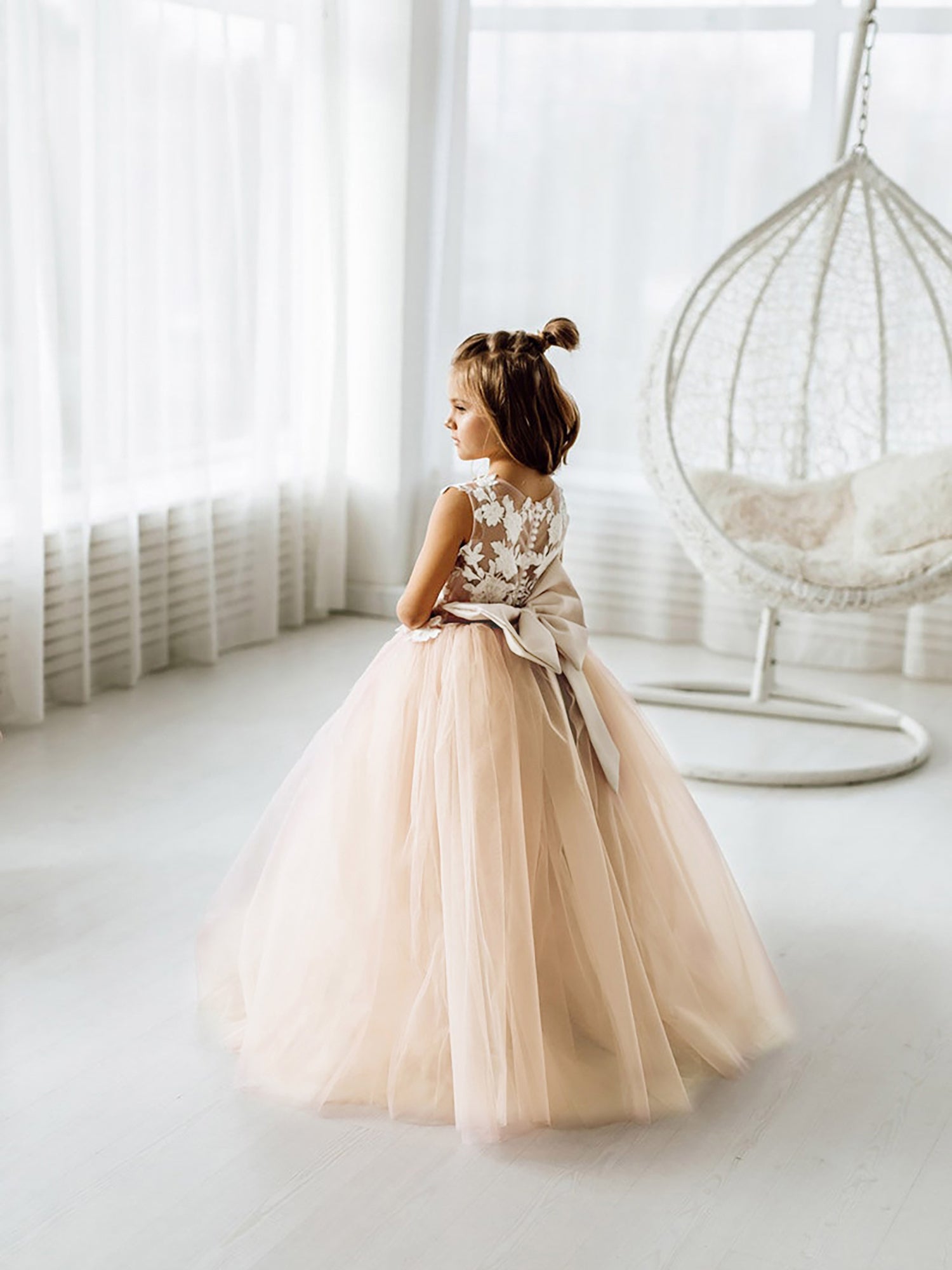 Cute Puffy Lace Appliqued Sleeveless Flower Girl Dresses-misshow.com