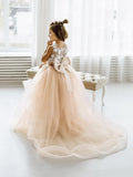 Cute Puffy Lace Appliqued Sleeveless Flower Girl Dresses