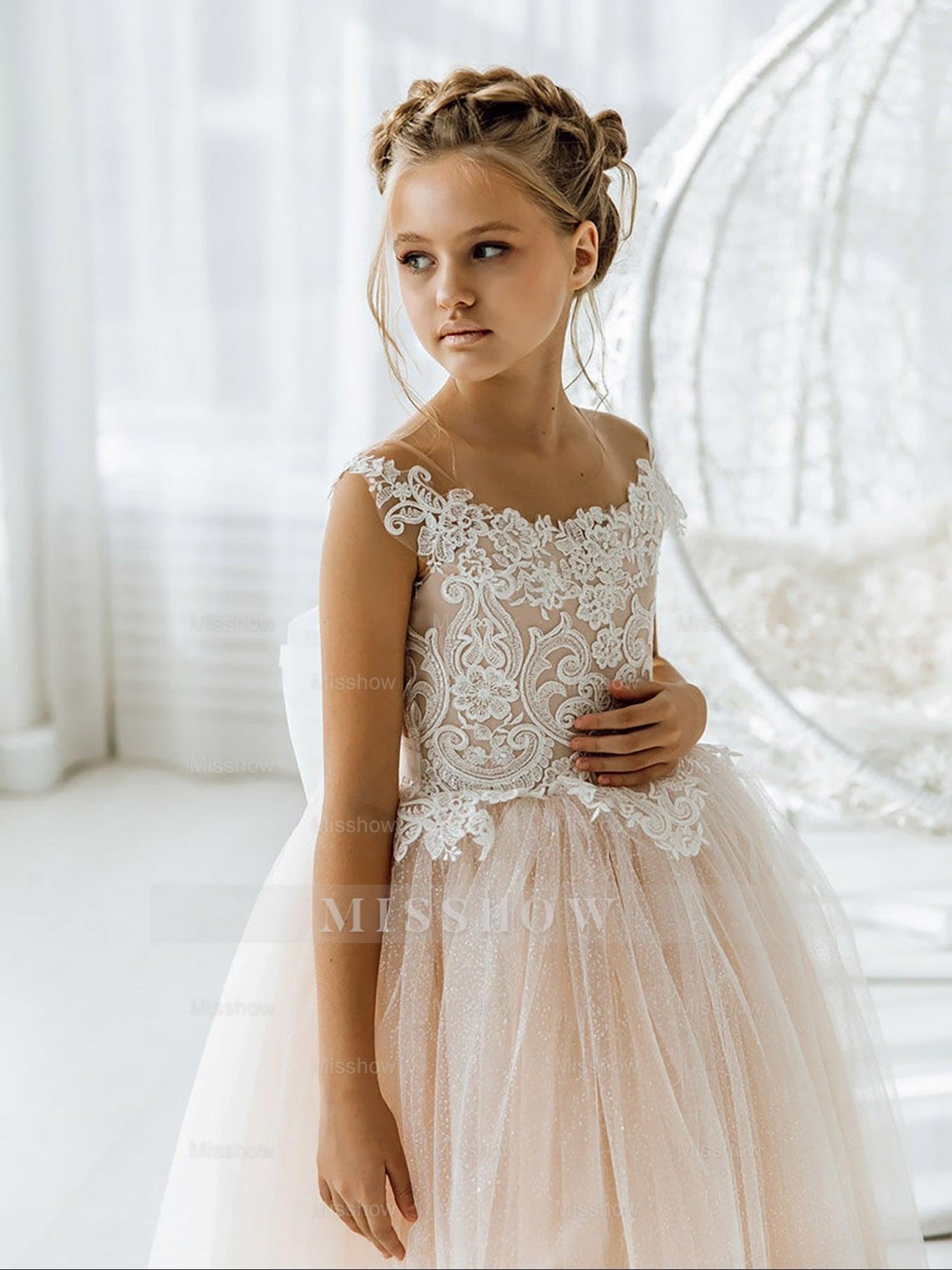 Cute Sleeveless Floral Lace Champagne Flower Girl Dress Champagne / 5 Cute Sleeveless Floral Lace Champagne Flower Girl Dress Champagne / 5