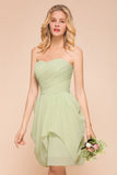 Cute Sleeveless slim Ruffle Chiffon Mini Bridesmaid Dress Wedding Guest Dress-misshow.com