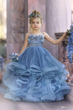 Cute Strapless Dusty Blue Ruffles Puffy Princess Flower Girl Dresses