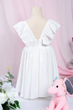 Cute White Ruffle Sleeves Flower Girl Dress Pleated A-line Little Girl Dress for Wedding Party-misshow.com