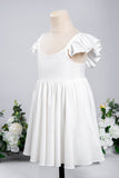 Cute White Ruffle Sleeves Flower Girl Dress Pleated A-line Little Girl Dress for Wedding Party-misshow.com