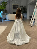 Cute White Satin Princess Flower Girl Dress-misshow.com