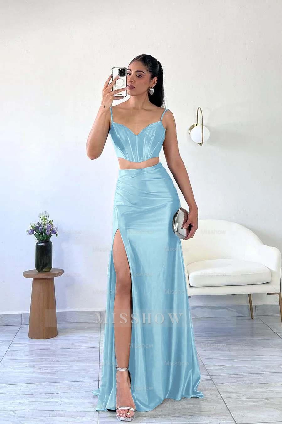 Spaghetti Strap Sleeveless Mermaid Long Formal Dress With Split