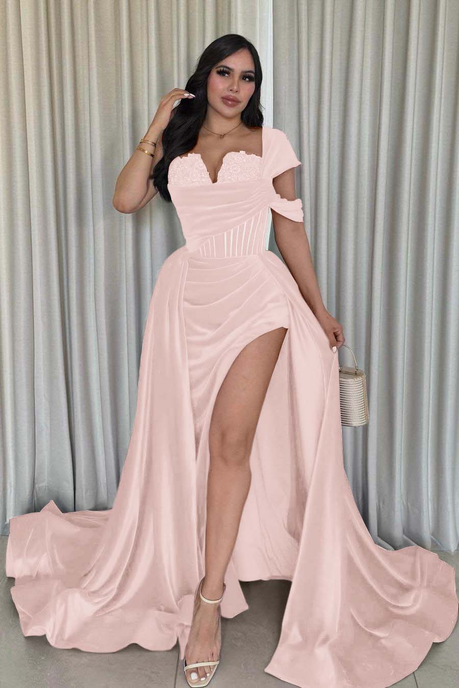 One Shoulder Sleeveless Long Mermaid Formal Dress With Split Pleated